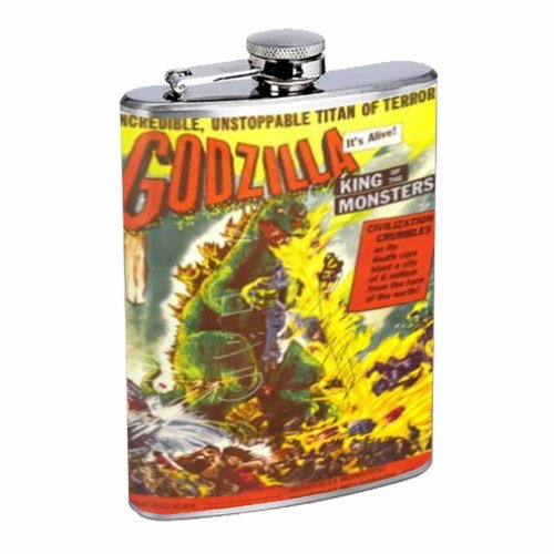 GODZILLA STAINLESS STEEL 8oz FLASK D 255 Whiskey Drinking Brandi