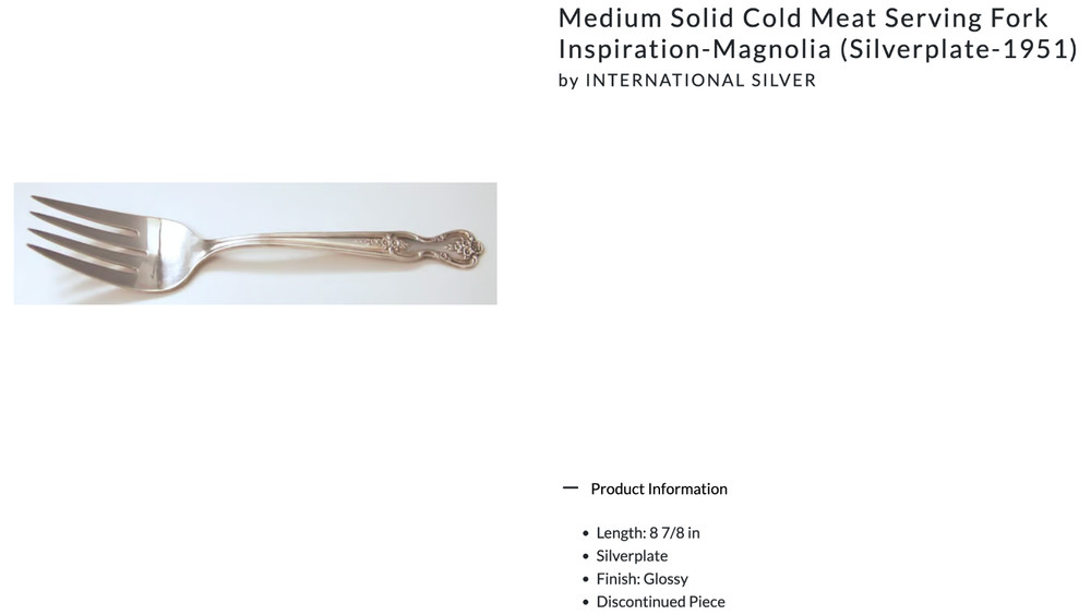 Medium Solid Cold Meat Serving Fork Inspiration-Magnolia Silverplate 1951 Intern