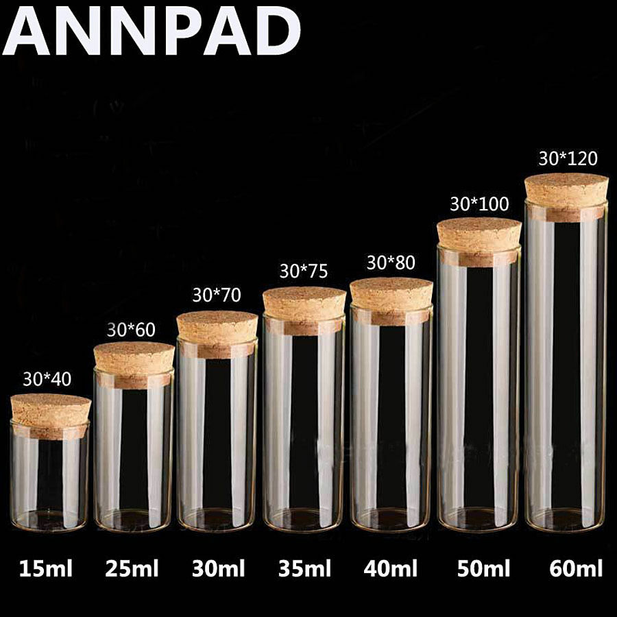 Wholesale 15-60ML Tiny Clear Glass Bottle Empty Transparent Cork Vials With Cork