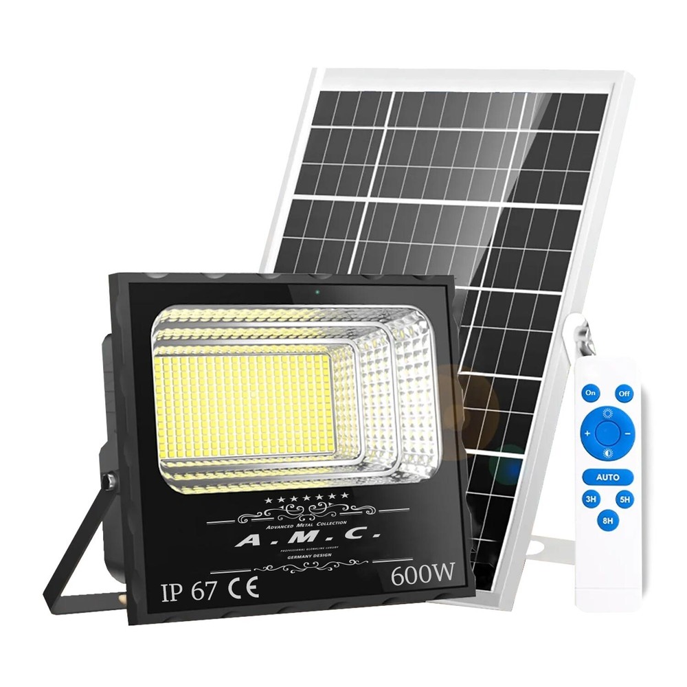 600W SMD Headlight With Solar Panel Twilight Sensor With Remote Control