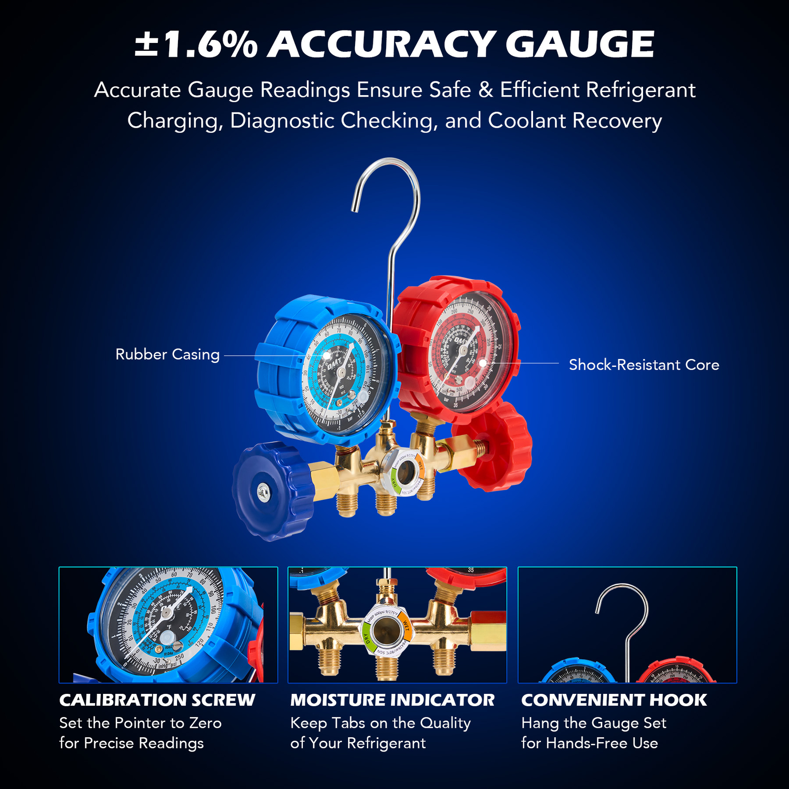 3.5cfm AC Vacuum Pump with Gauge Set for R12 R22 R134a R502 Recharge Evacuation