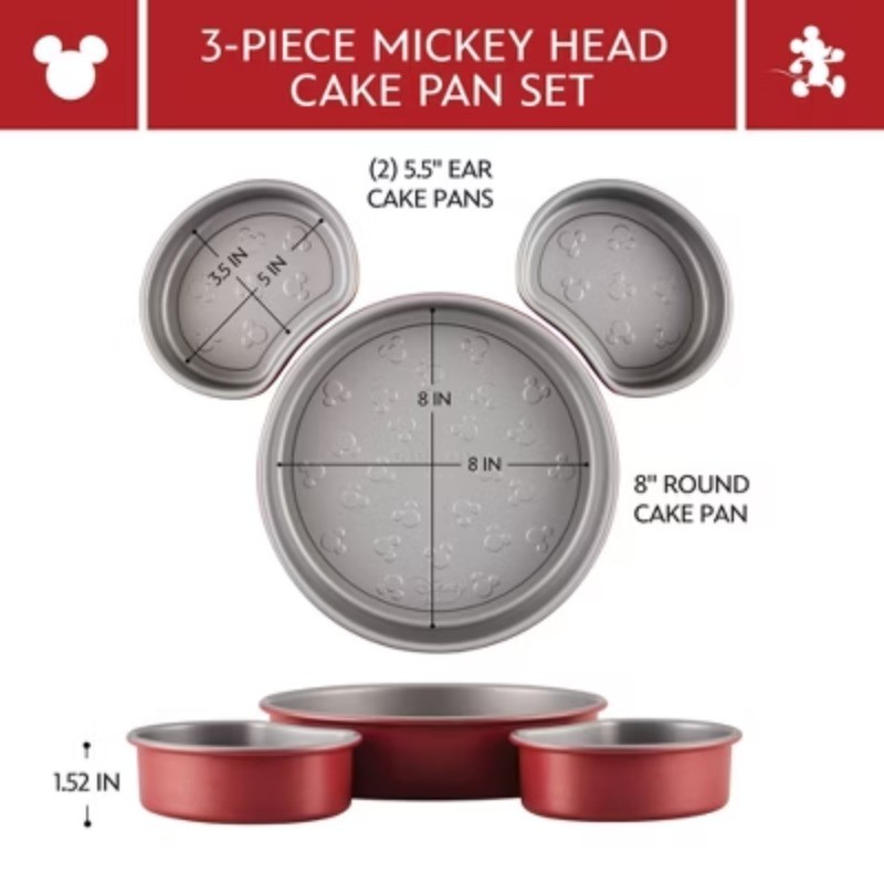 Mickey Mouse Head 3pc Nonstick Bakeware Set Red