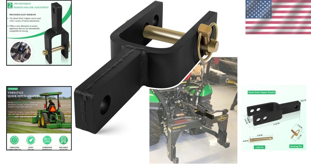 Quick Hitch Adapter with Adjustable Link Heights for Tractors - Durable