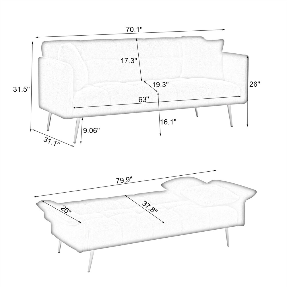 Convertible Sleeper Sofa Bed Couch Futon Sofa Bed Folding Recliner Sofa US