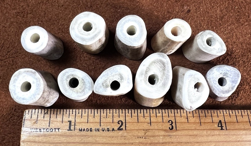 11 Assorted Whitetail Deer Antler Beads! 3/16” Hole.