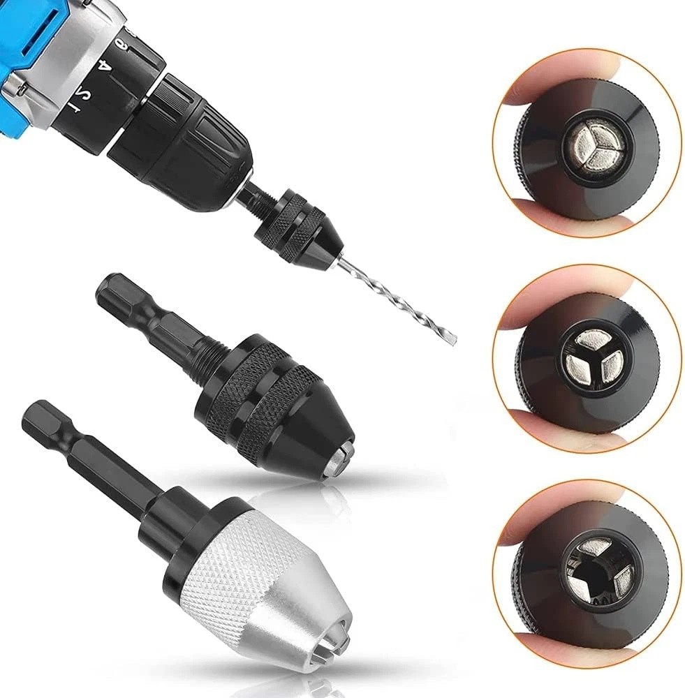 2x Keyless Chuck Conversion 1/4" Hex Shank Adapter Drill Bit Quick Change Driver