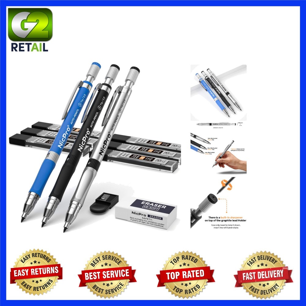 Complete 11-Piece Mechanical Pencil Collection with Eraser & Sharpener Included