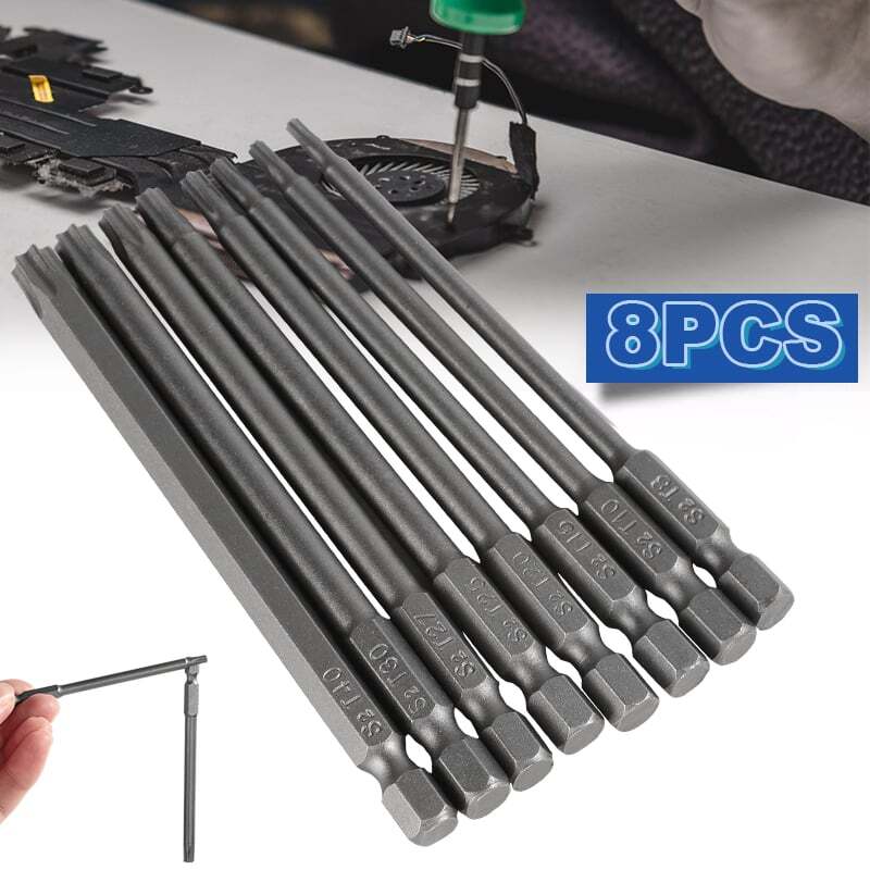 8-Piece 100MM Extra Long Torx Security Head Screwdriver Drill Set 1/4" Hex