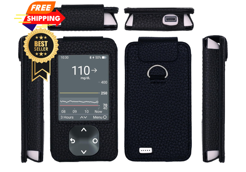SNK Dexcom G7 / G6 Receiver Fitted Leather Case W/Screen Protector & Black