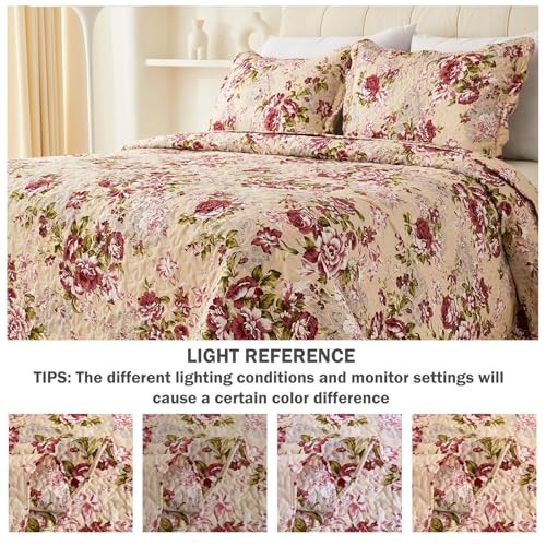Romantic Patchwork Quilt Set King Size,Reversible Bedspread King 102x90 Red