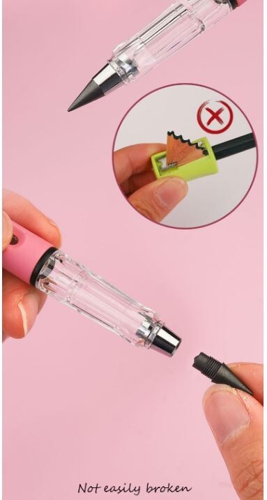 6pc Gradient Eternal Pen inkless Endless Pencil Black Technology Eraser Inside
