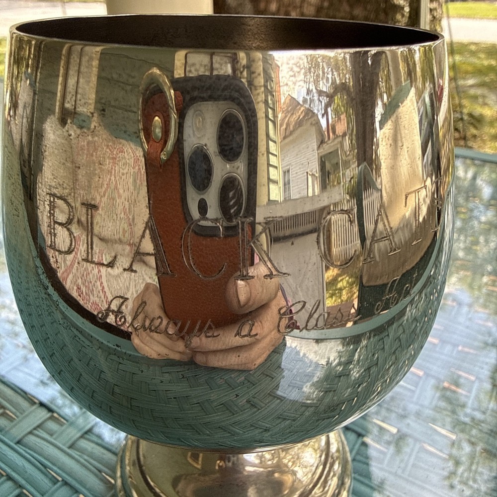Vintage Silverplate 6" Trophy Cup "BLACK CATS Always a Class Act" Pedestal Bowl