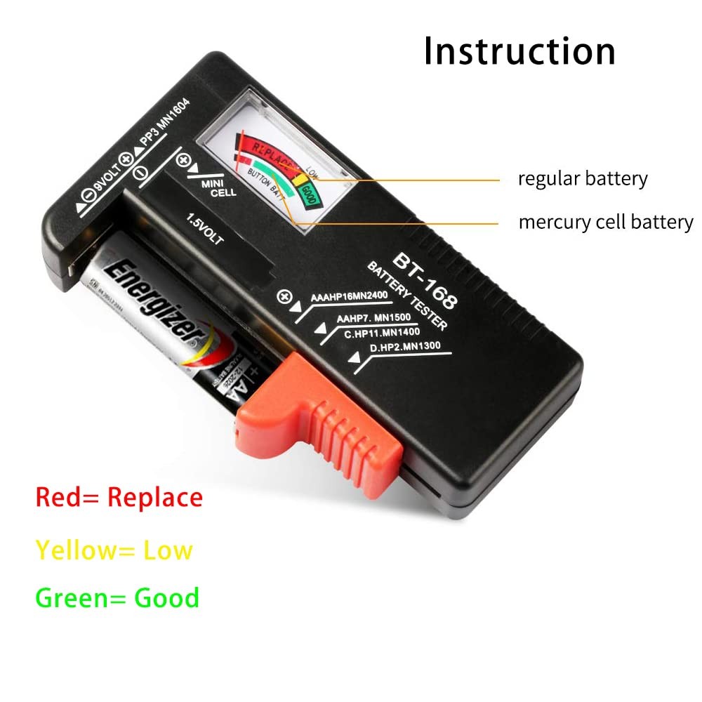 2 Pack Universal Battery Tester Checker for AA AAA C D 9V Button Cell