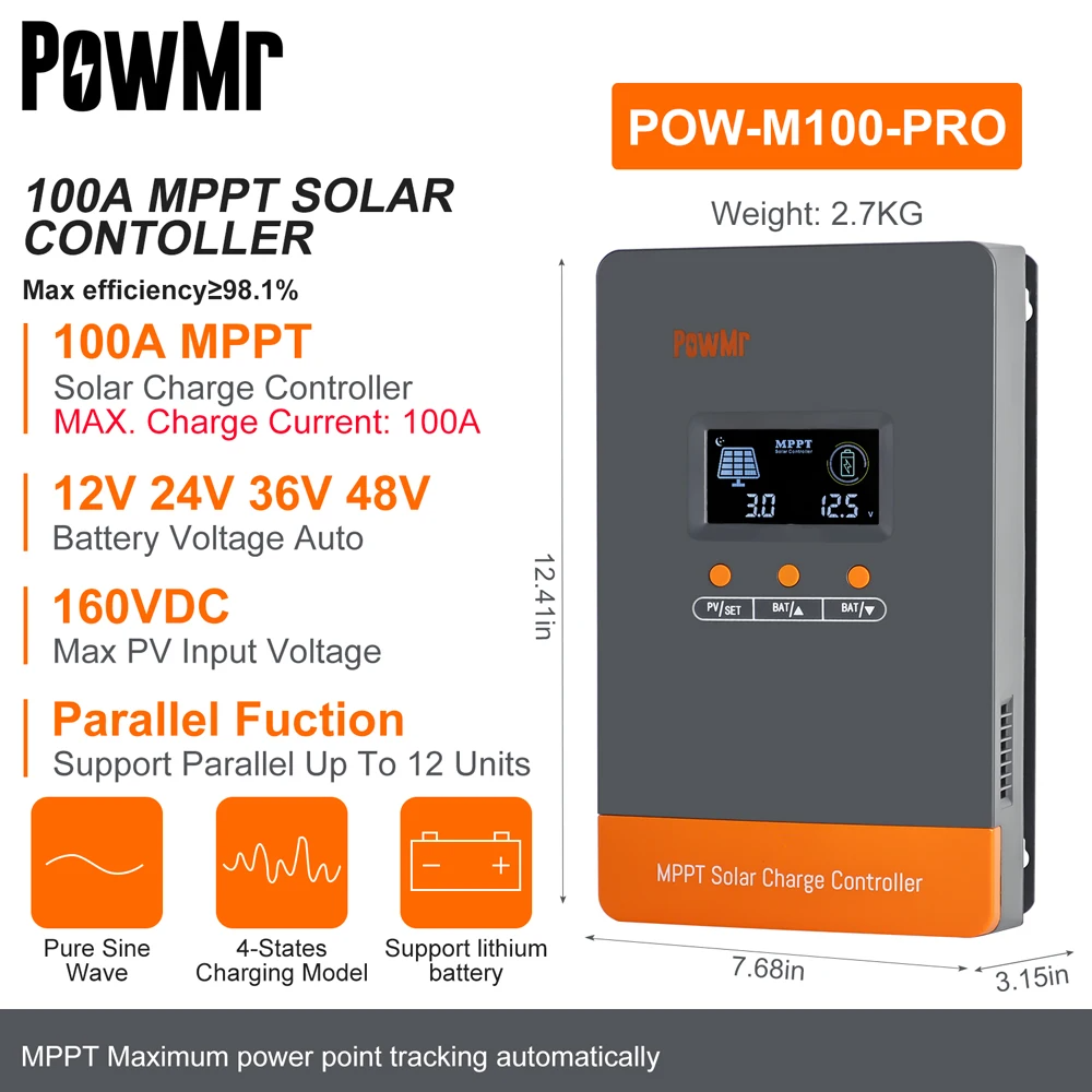 300A MPPT Solar Charge Controller 12V 24V 36V 48V Auto PV Max 160V Parallel 12x