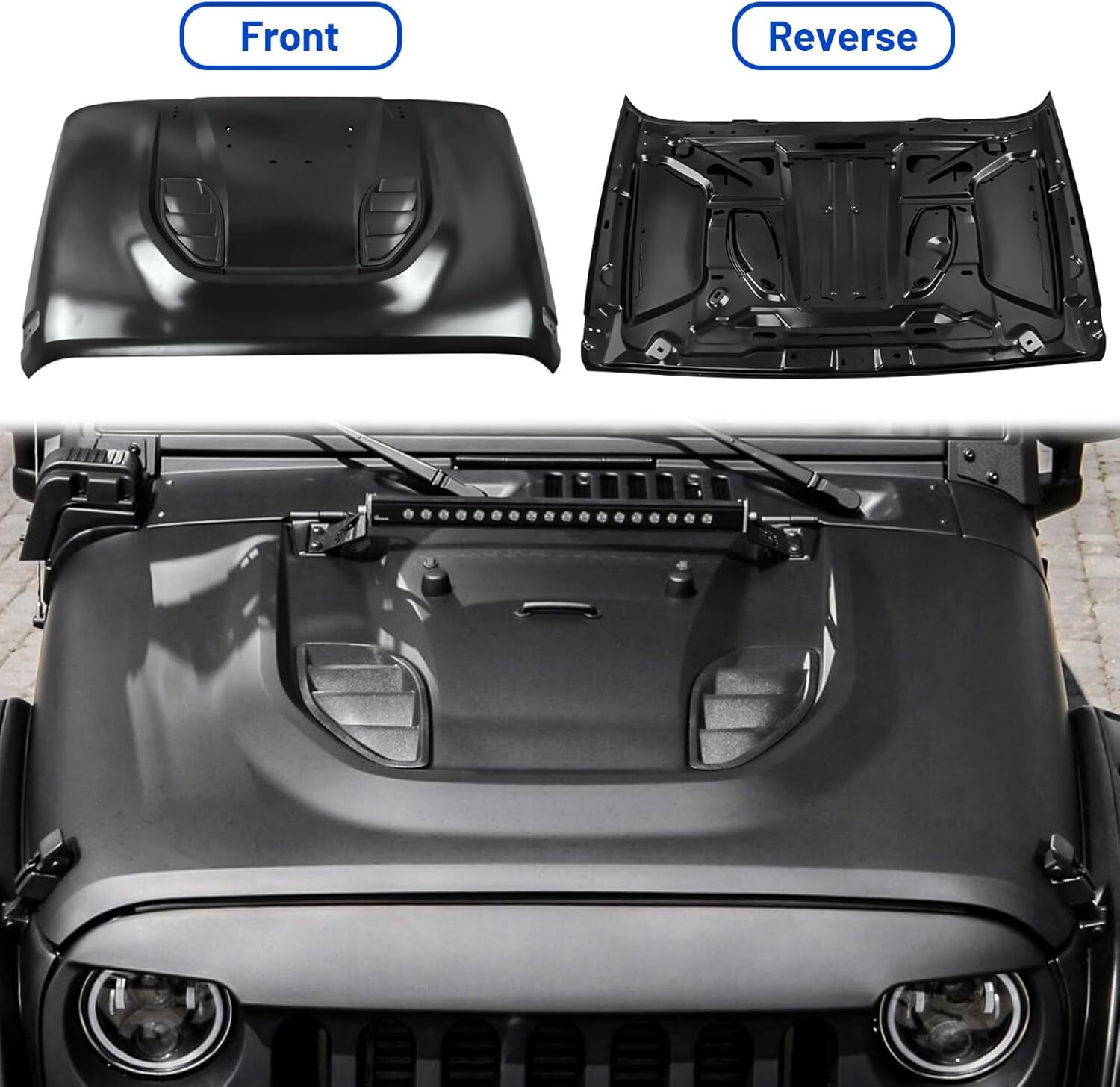 For 2007-18 Jeep Wrangler JK JKU Metal Replacement Hood 10th Anniversary Style