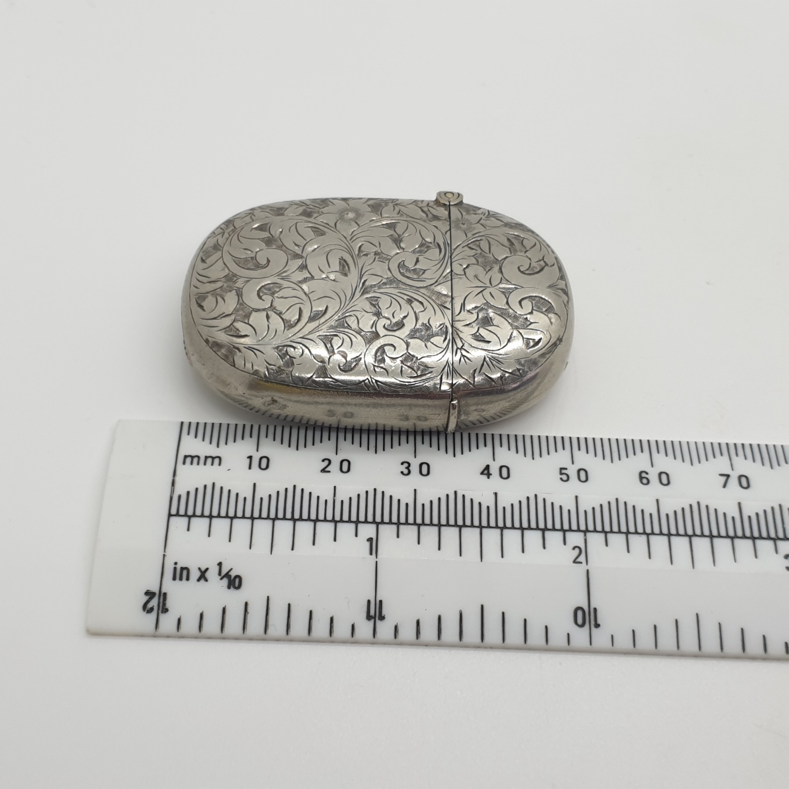 Silver-Plated Oval Vesta Case Match Holder with Floral Design