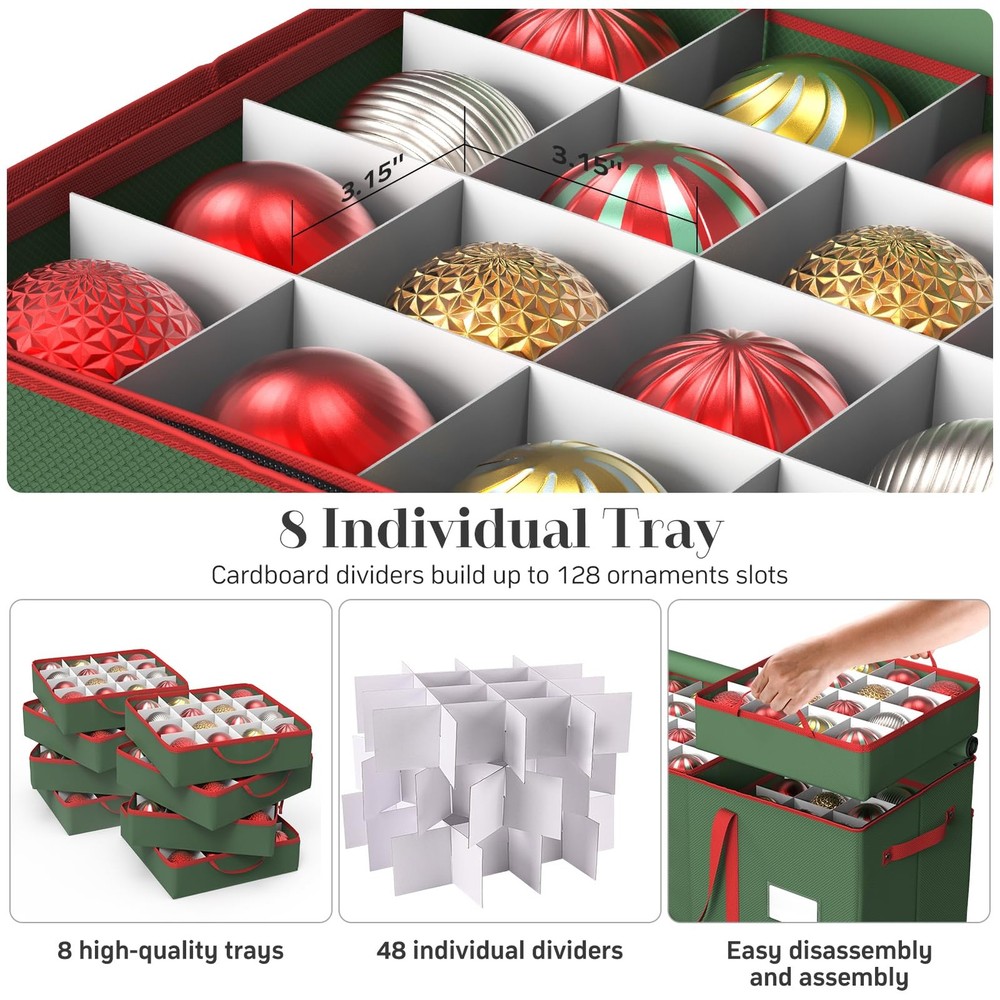 Winpull Christmas Ornament Storage Box with 8 Trays, Christmas Storage Container