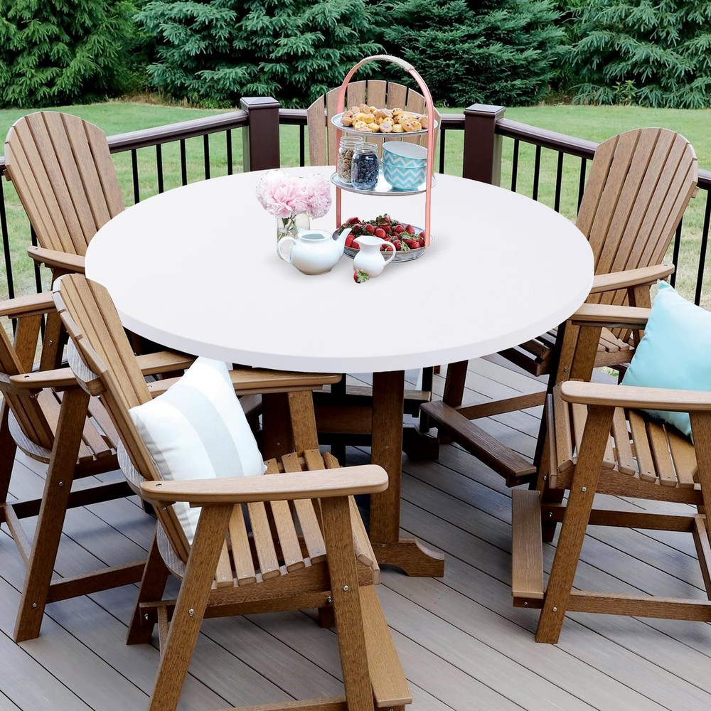 Fitted Round Table Covers 60 Inch-2 Pack White Elastic Spandex Table Cloth-Sm...