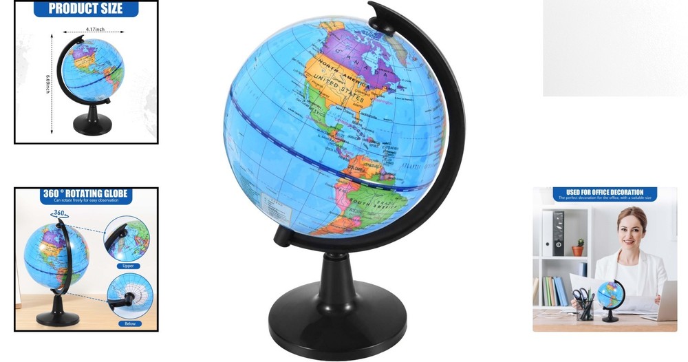 WORLD GLOBE EARTH Map Rotating Geography Ocean Classroom Learning Desktop 6
