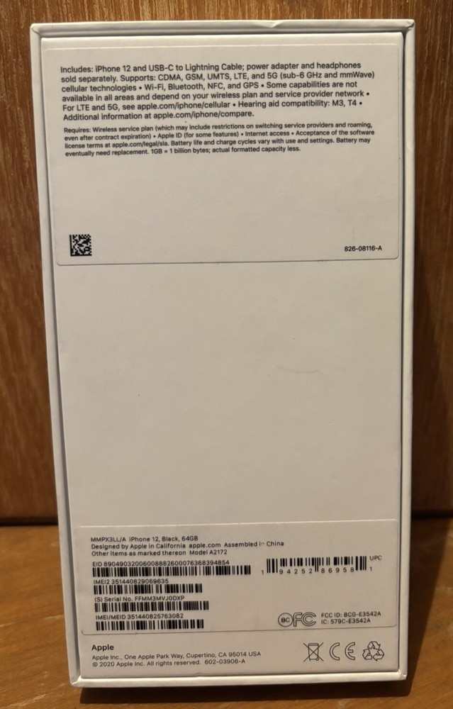 Apple iPhone 12 Mini 64GB Black Empty BOX ONLY