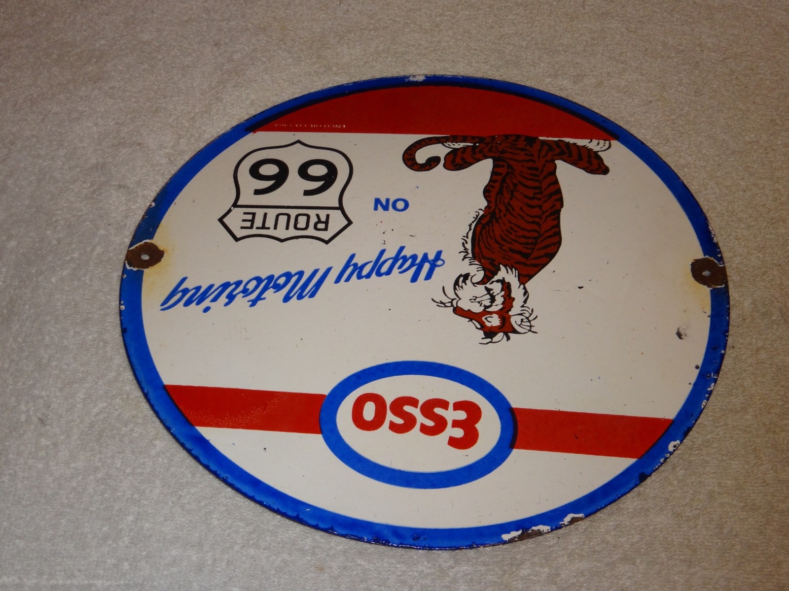 VINTAGE 1964 ESSO PUT A TIGER IN GAS TANK +ROUTE 66 11 3/4" PORCELAIN METAL SIGN