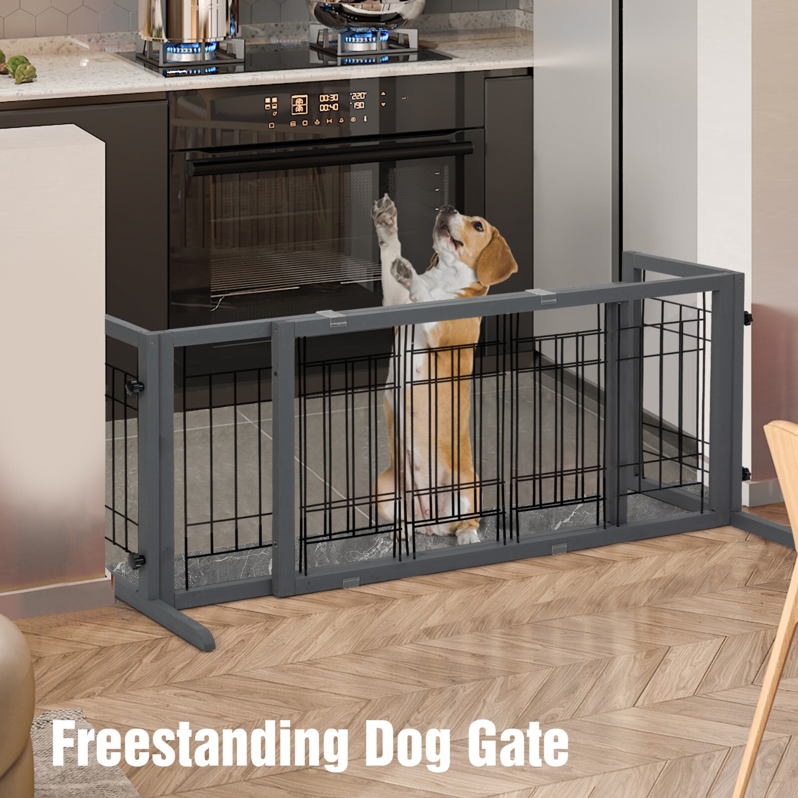 COZIWOW 38"-71" Freestanding Wood Pet Gate Foldable Puppy Fence Dog Gate Doorway