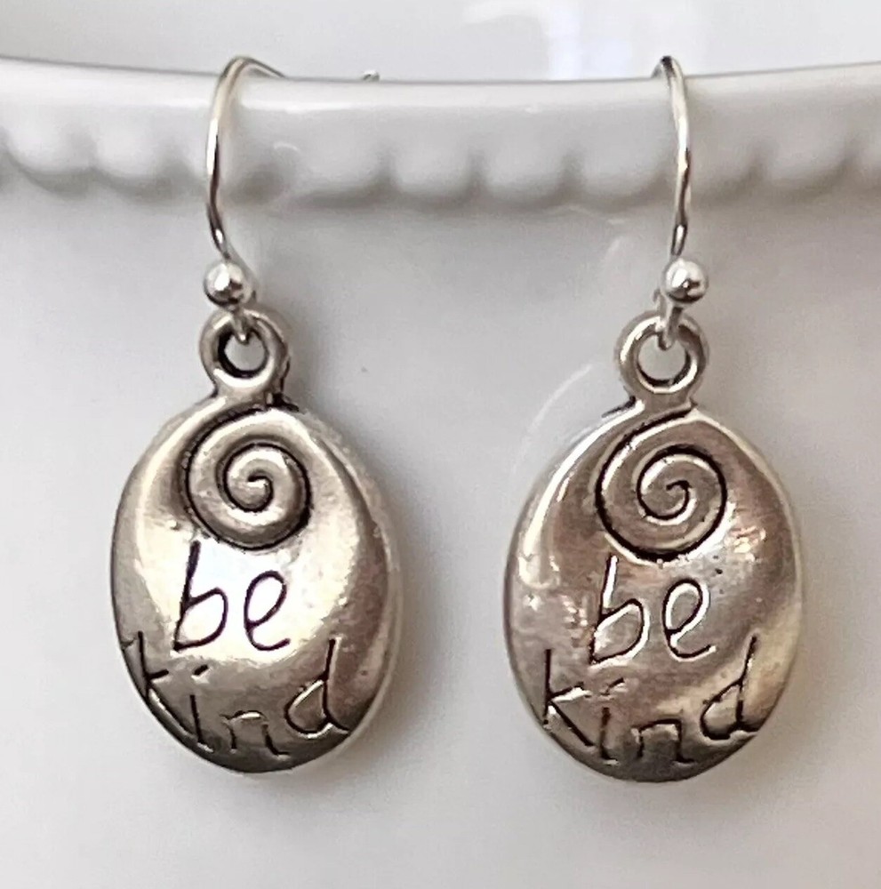 Silver Dangle Earrings. Be Kind.