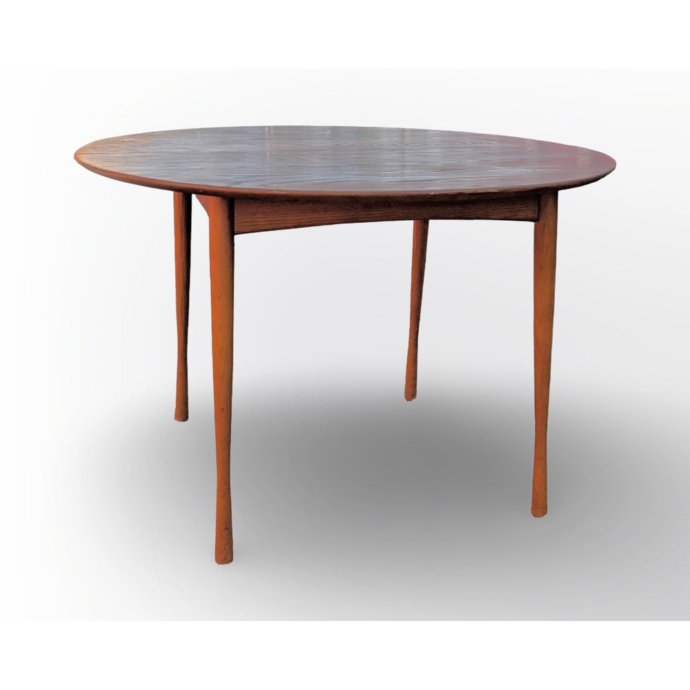 Heywood Wakefield Round Dining Table Danish Modern Solid Oak 44.5" MCM
