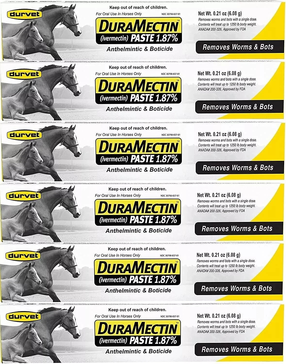 6 Pack Durvet Duramectin Equine Wormer Paste - 6 Tubes  Expires  11/27