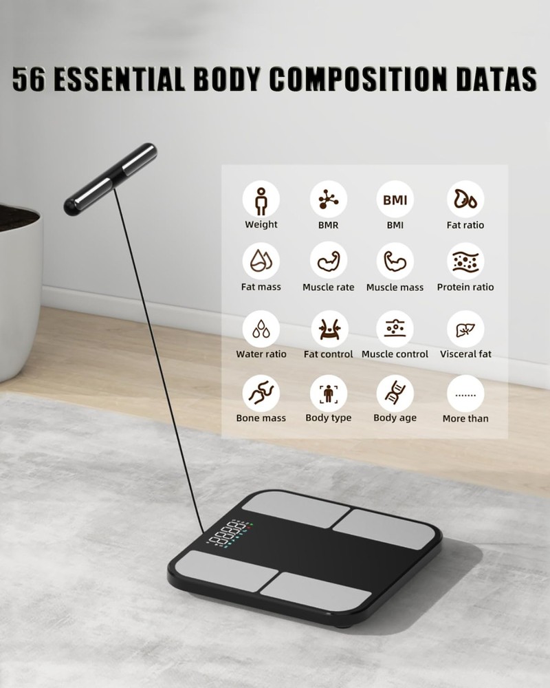 Smart Body Composition Scale 56 Metrics BMI, 8-Electrode Bluetooth LED Bathroom