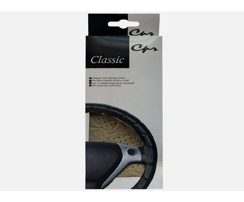 Beige Medium Classic Grip Synthetic Leather Old School Wrap Steering Wheel Cover