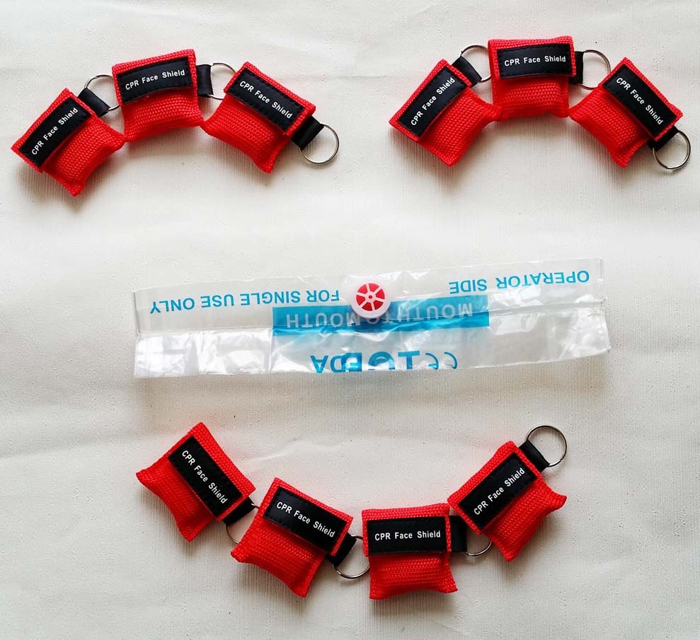100pcs Red CPR Mask with Keychain Face Shield key AED Key Chain cpr face shield