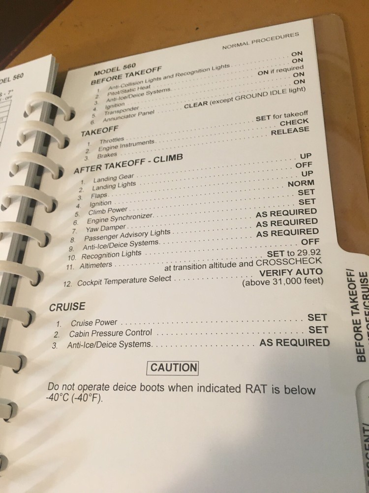 Cessna Citation V, Model 560 Pilot's Normal Procedures Checklist