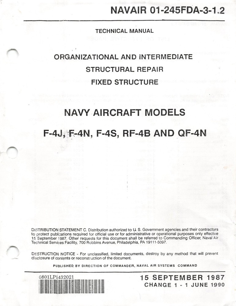 F-4 Phantom II (Navy) 1990 Structural Repair-Fixed Structure Flight Manual - CD