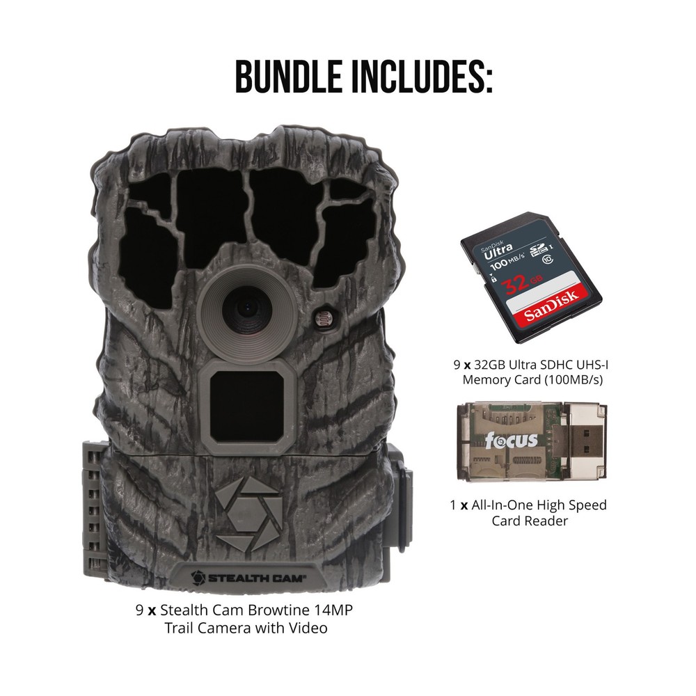 Stealth Cam Browtine 14MP Camera with Memory Card (9-Pack) Bundle