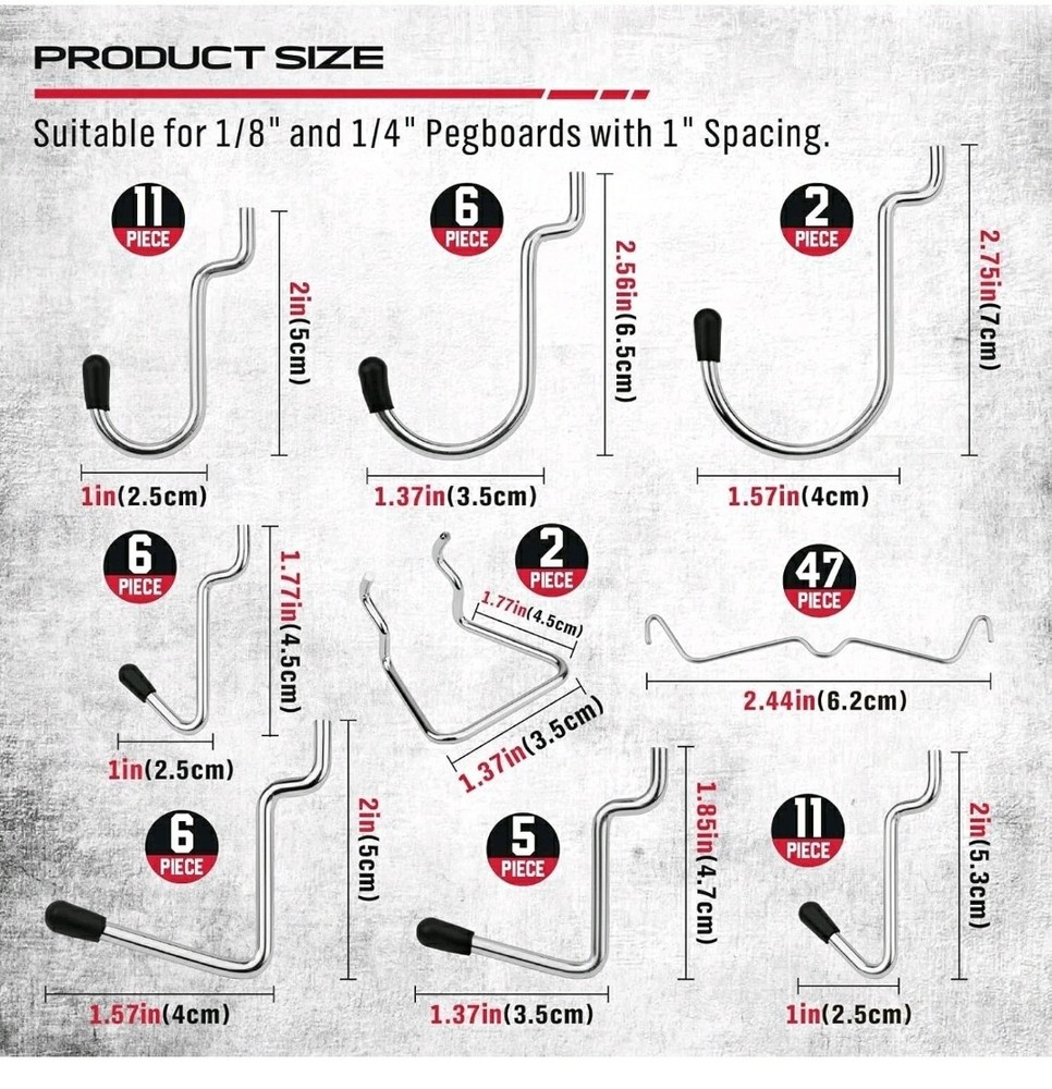 121 Pcs Pegboard Hook Assortment PegBoard Accessories, PegBoard Hooks, Pegboard