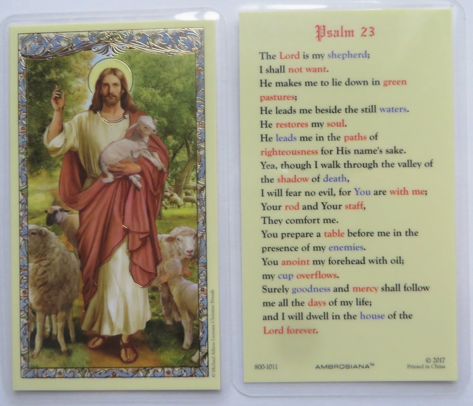 Psalm 23 - 23rd Psalm - Christ the Good Shepherd - Laminated Holy Card