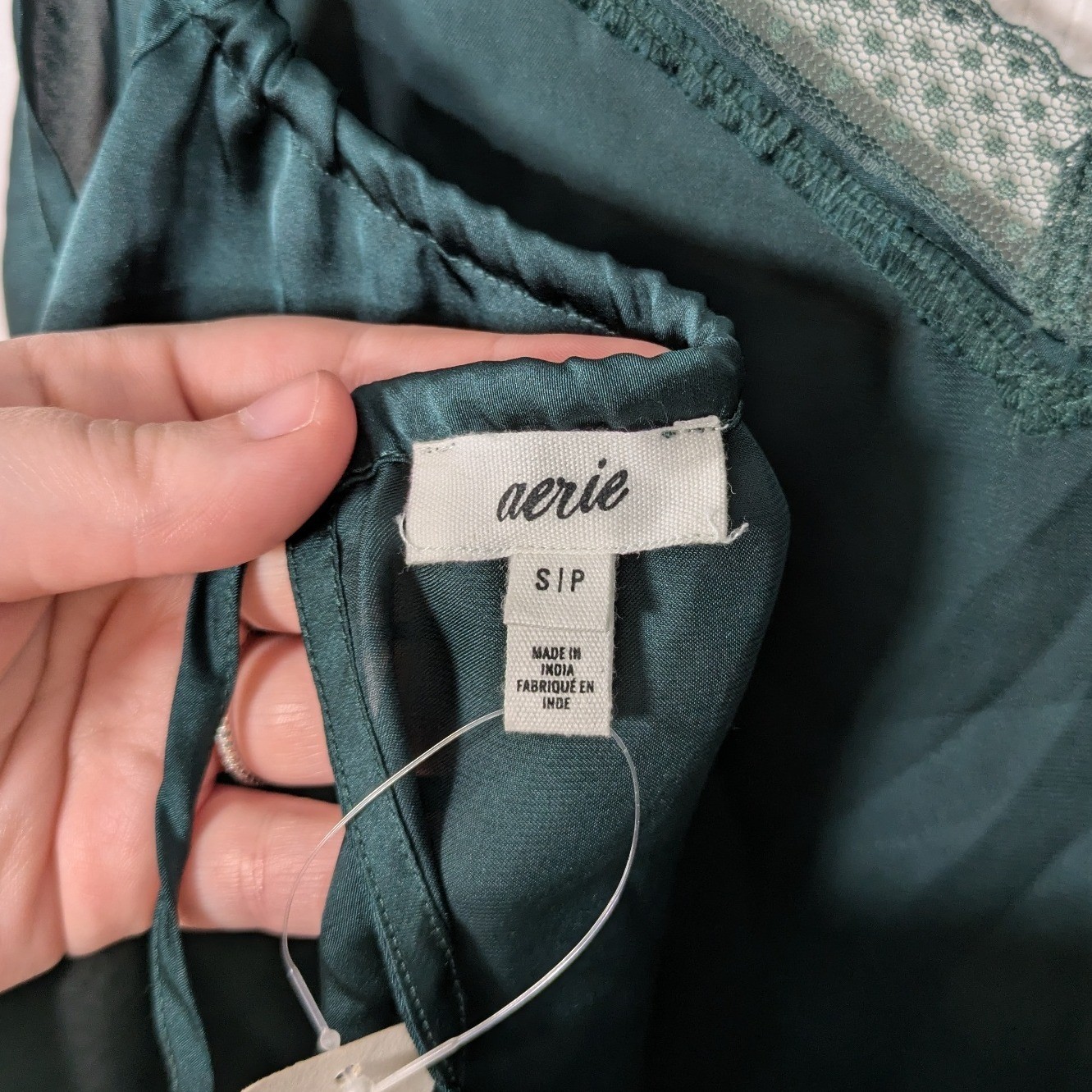 NWT Aerie Cami Top Lace Trim Satin Sleeveless Tank Top Green Size Small