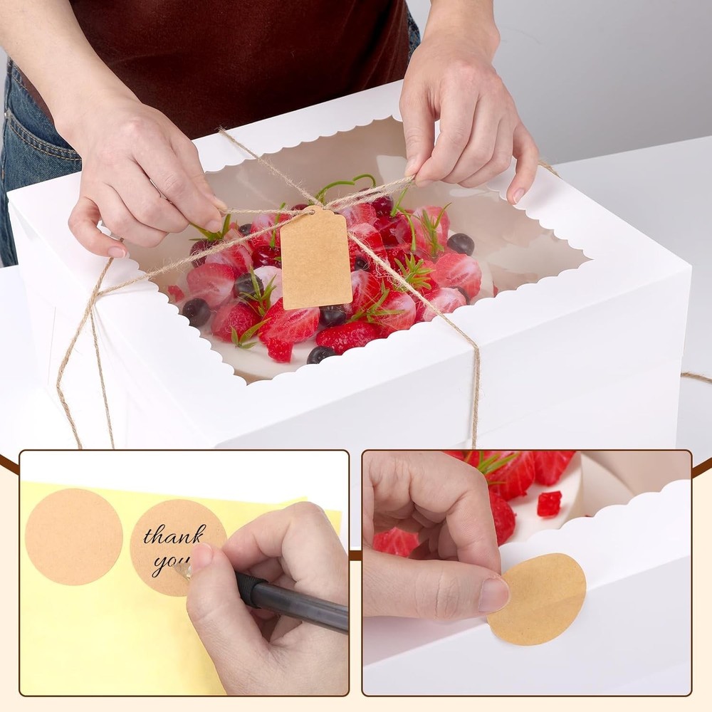 30 Pcs Cake Boxes, 12x12x8 Inch White Bakery Boxes with Window Cake Container...
