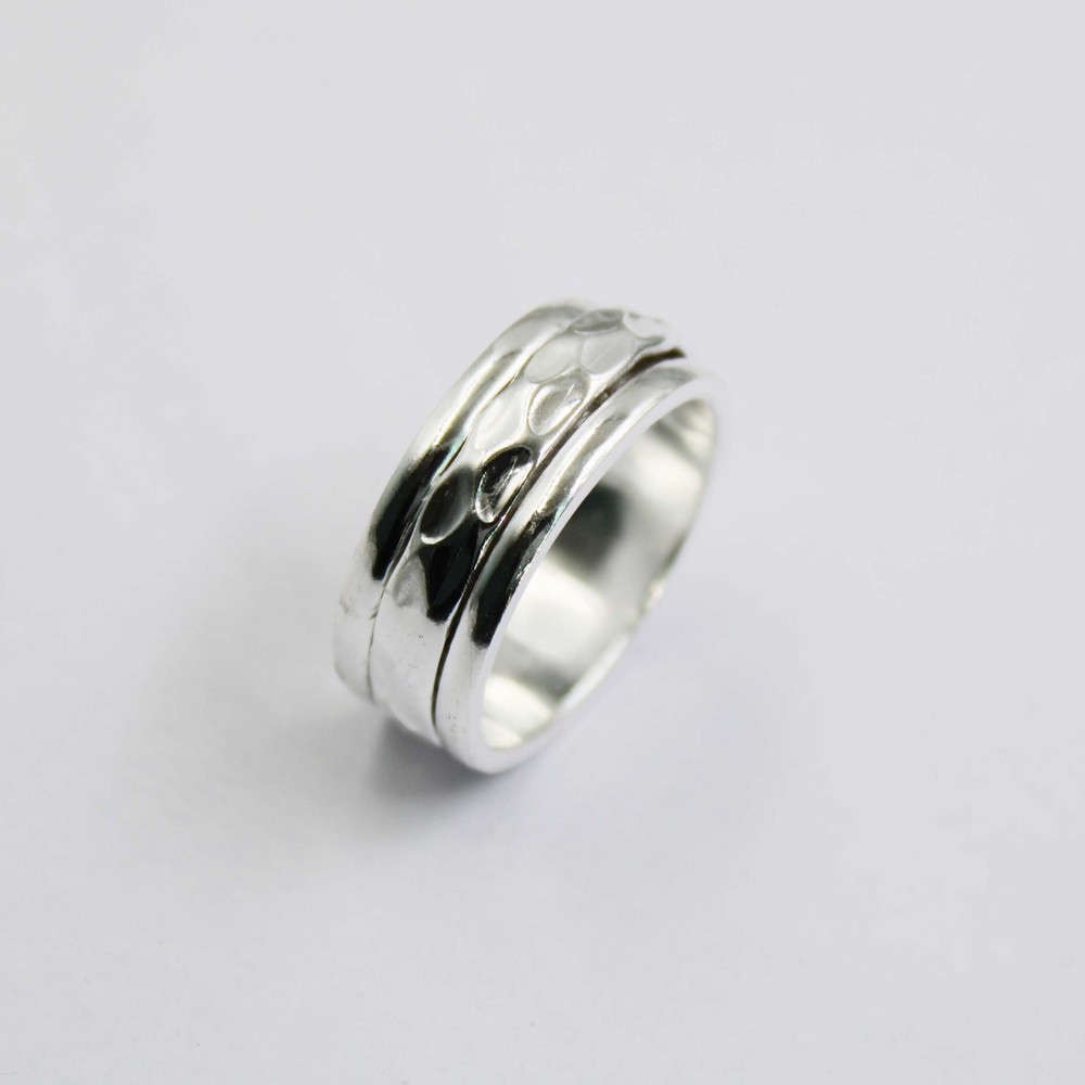 Solid 925 Sterling Silver Wide Band Ring Textured Pattern Unisex Modern For Her