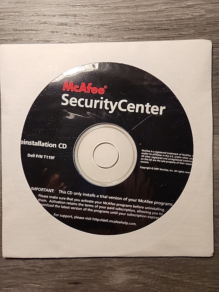McAfee Security Center Reinstallation CD