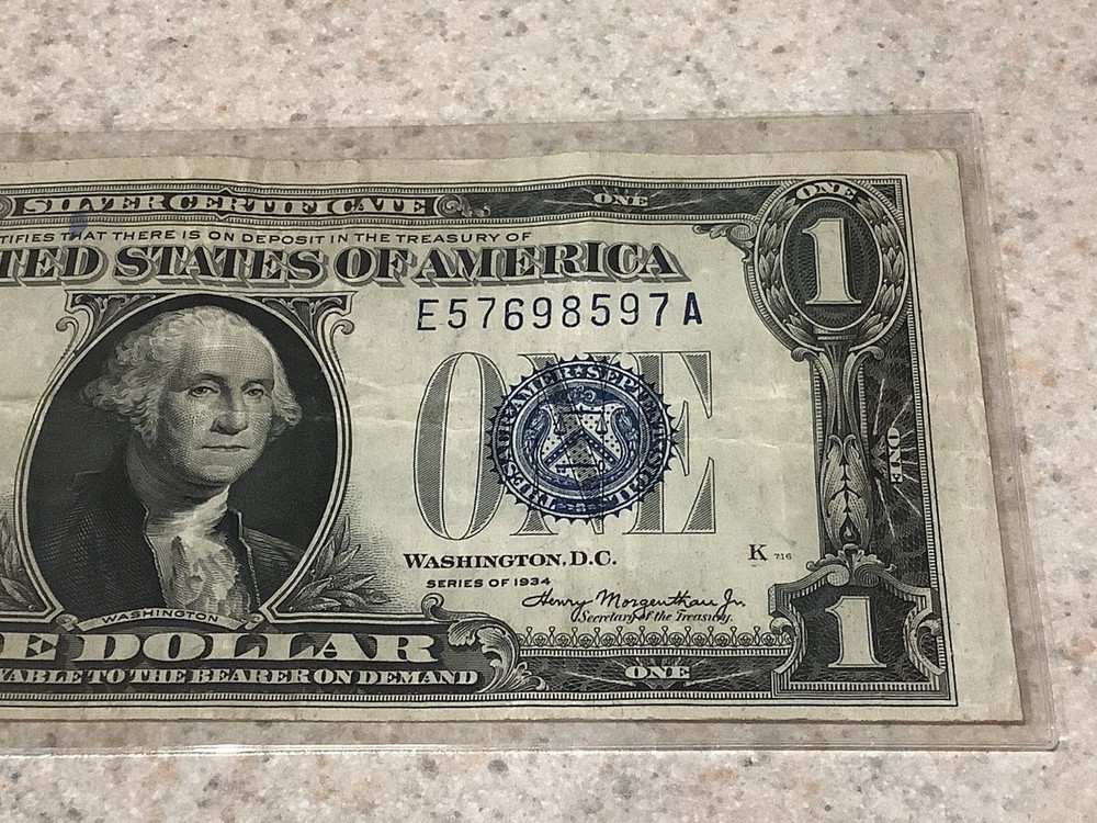 1934 $1 SILVER CERTIFICATE FUNNY BACK ~ MISCUT OFF CENTER ERROR