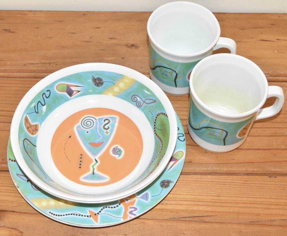 Melamine Plates, Bowls, Mugs - 2 Place Settings - EUC