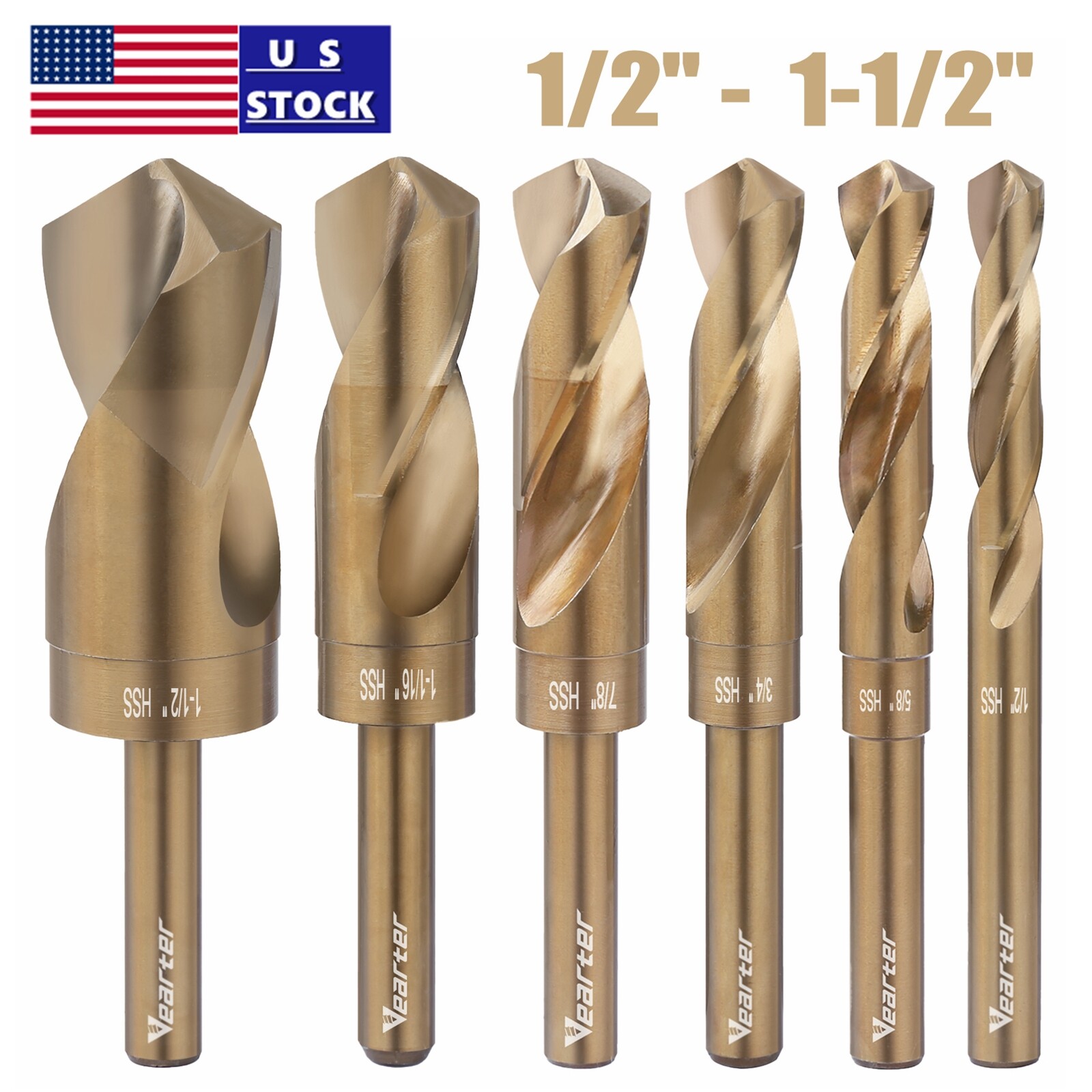 Vearter 1/2"~1-1/2" Twist Drill Bit HSS Jobber Drill Bit  for Steel Wood