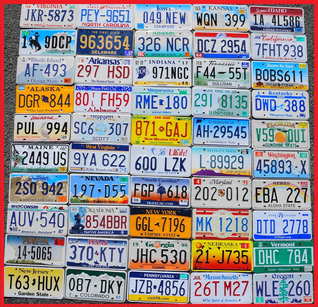COMPLETE SET - ALL 50 STATES USA LICENSE PLATES LOT + Mexico Canada Panama Tags