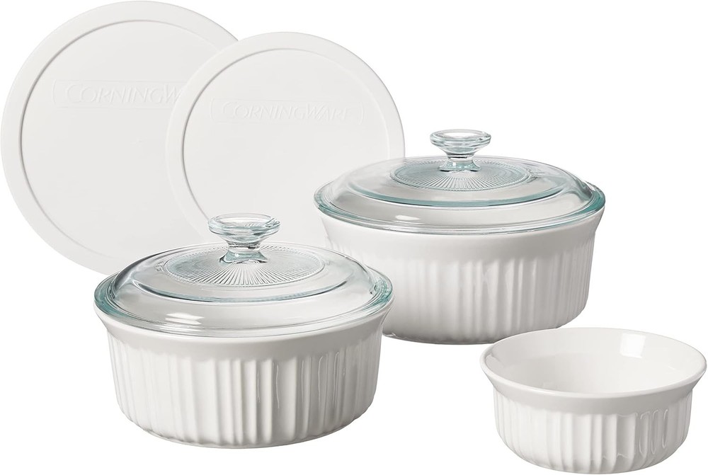 French White 7-Pc Ceramic Bakeware Set with Lids – Oven & Microwave Safe