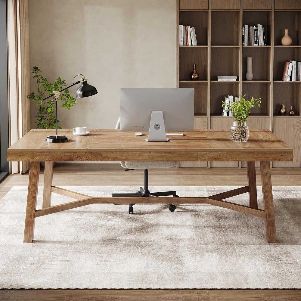 70.87'' Rectangular Executive Desk Farmhouse Office Computer Desk w/ Sturdy Leg