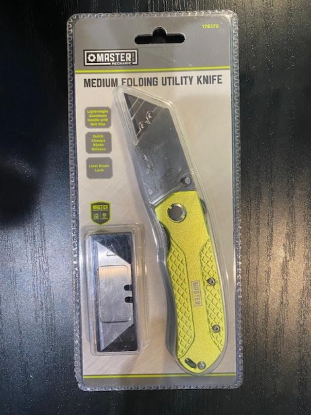 Master Mechanic, Medium, Folding Utility Knife, Lightweight, Aluminum Handle Wit