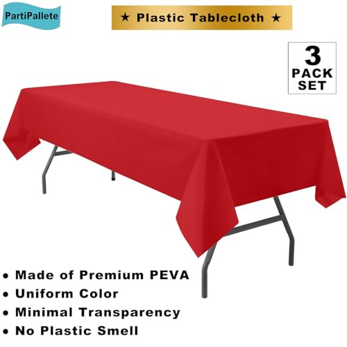 3-Pack Premium Plastic Red Tablecloth Disposable 54" x 108" Rectangle Table