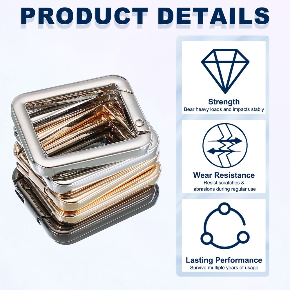 10 Pcs 34mm Square Shaped Spring Snap Keychain Clip for Purses Silver